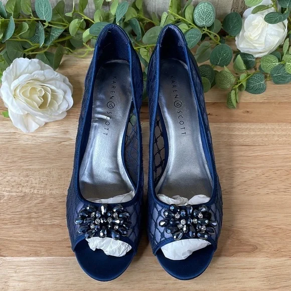 Karen Scott Womens Maralyn Open Toe Evening Heels Navy 10 M - Picture 2 of 6